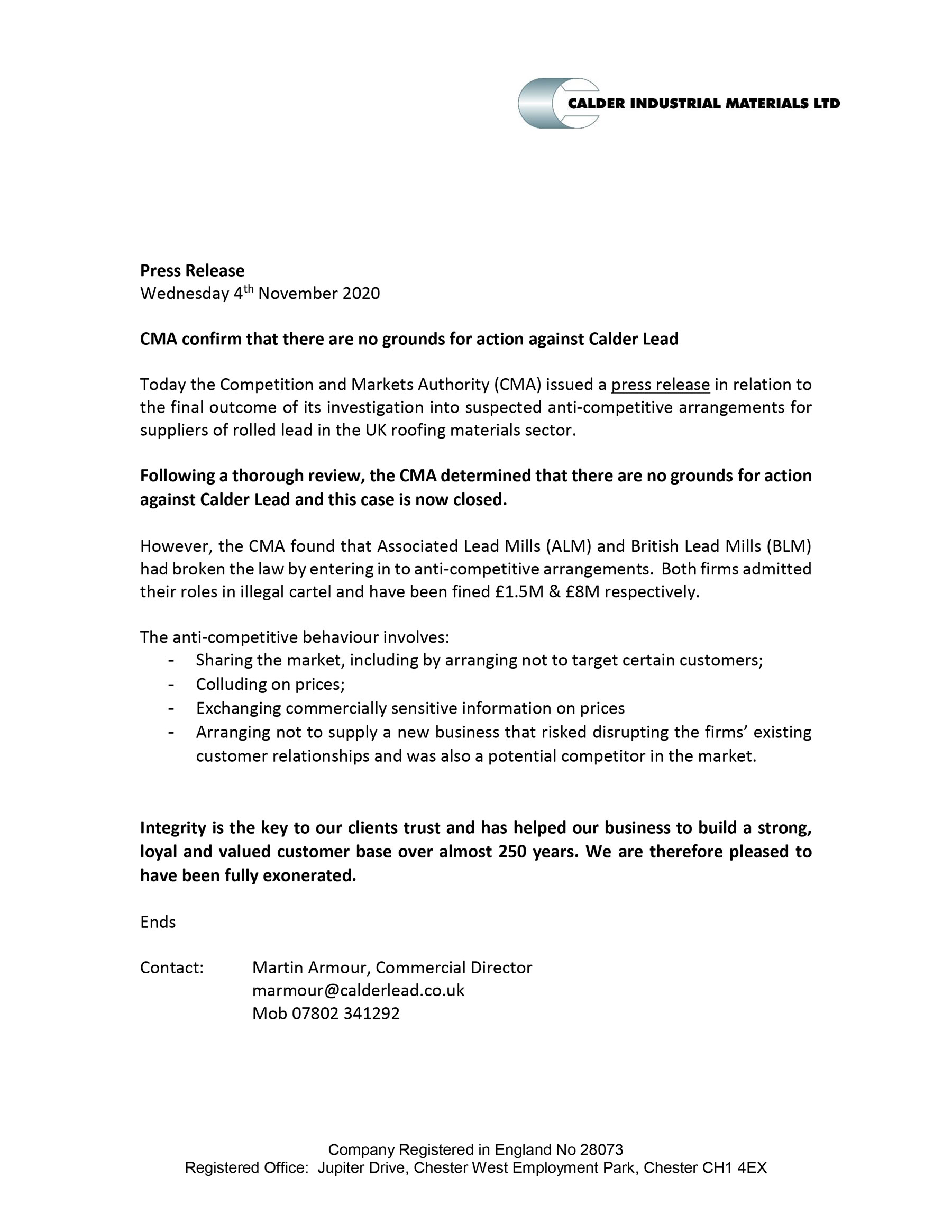 CMA press release